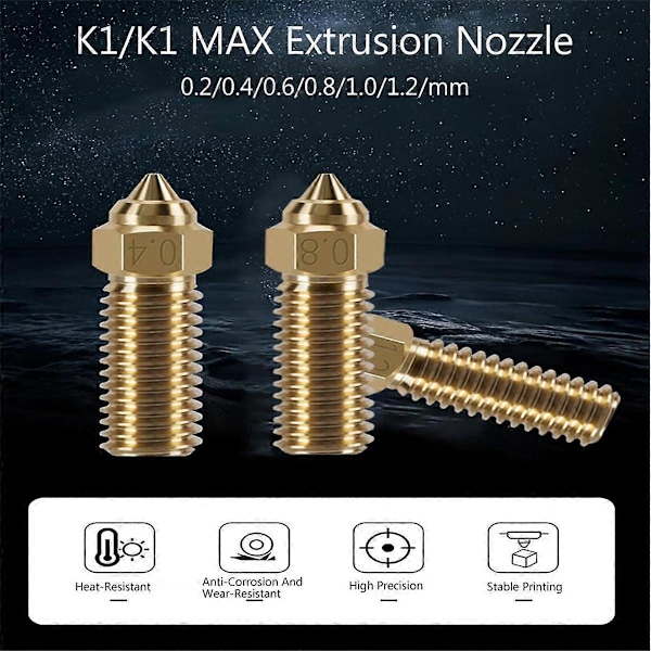 3D Printer Ekstruder Dyser Kit til K1/K1 Max, Høj Temperatur og Slidstyrke 10 stk. Messing Dyser