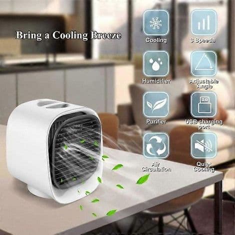 Moderne USB Mini Airconditioner/Ventilator/Luftfugter - Hvid - AquaForge