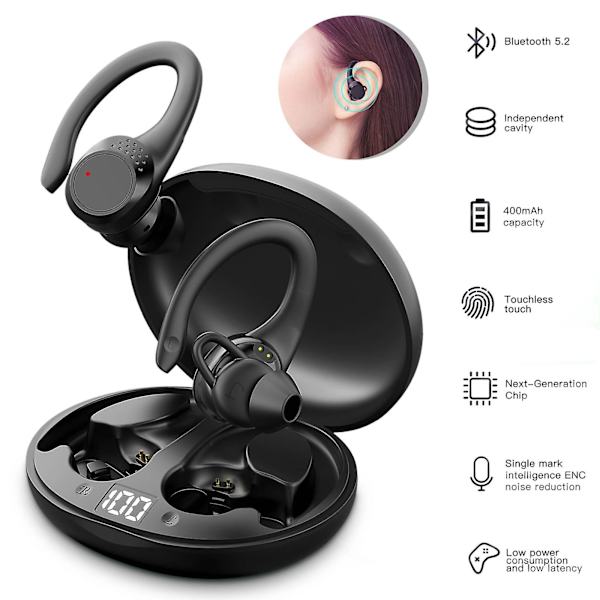 Melua kuulokkeet, jotka poistavat melun, uudet 5.2 Bluetooth-kuulokkeet, yöjuoksuvalot, langattomat kuulokkeet, urheilukuulokkeet, melunpoisto, mukavat