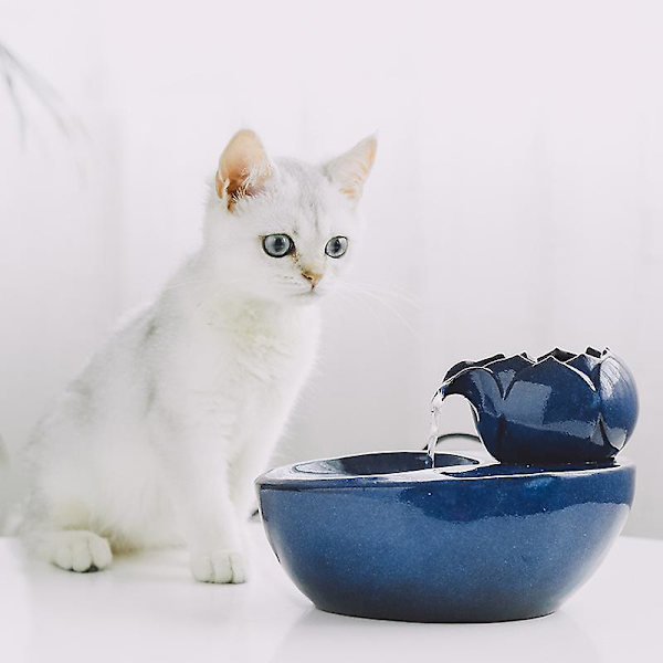Kattfontän Keramisk Husdjursvatten Dispenser - Lotus Vertikal Katt Dricksfontän - Automatisk Cirkulationsfilter Vatten Hälsa Och Hygien Botten Med Sm