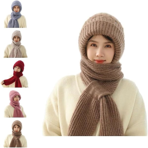 Integreret ørebeskyttelse vindtæt kasketørklæde, strikkefortykningshue vinter, varmt strikket huetørklæde til vinter, huetørklæde