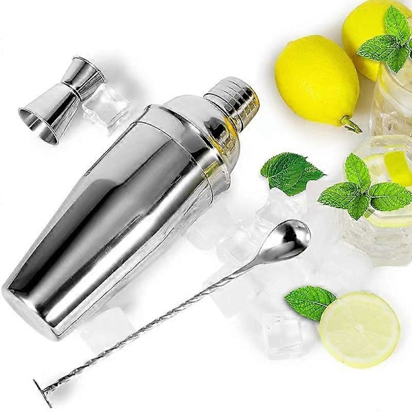 1 Set Stor 700 ml Cocktail Shaker Set i Rostfritt Stål - Drinkmixer - Martini Shaker Set med Inbyggd Sil, Dubbelsidig Jigger & Combo