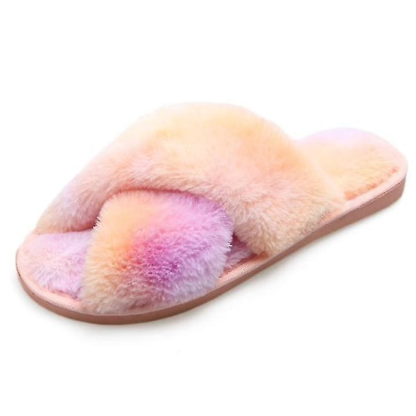 Womens Faux Fur Slippers, Open Toe Home Slippers