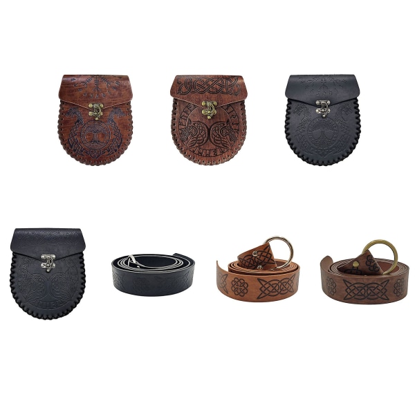 Middelaldersk Pu Leather Pouch Vintage Belte Snøring Veske Viking midjeveske For Cosplay