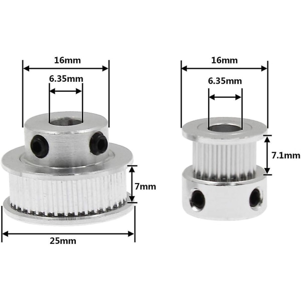 2 sæt GT2 tandremsløberremskive Aluminium synkronhjulssæt til 3D-printer CNC mekanisk drev