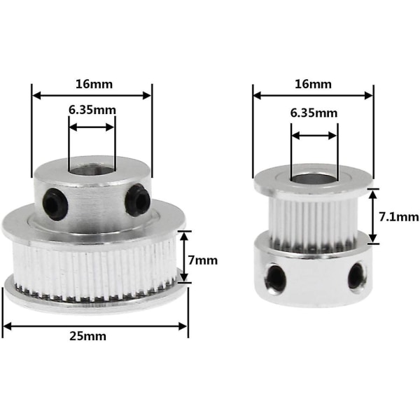 2 uppsättningar GT2 kuggremsremskiva synkronhjulssats i aluminium för 3D-skrivare CNC mekanisk drivning