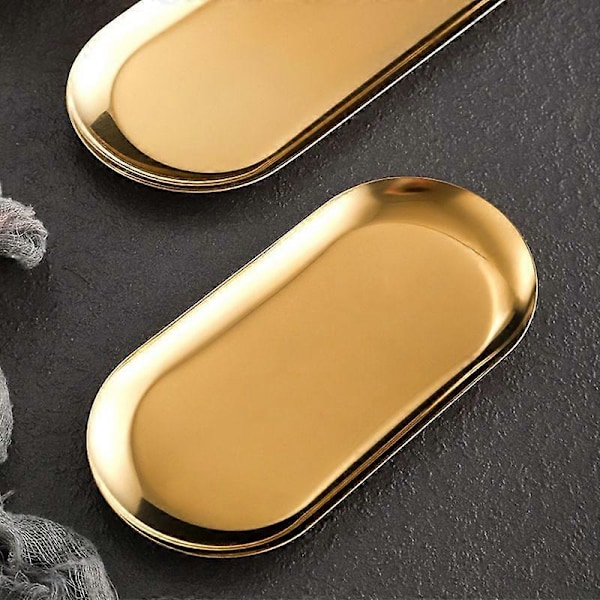 4 st 18 cm x 8,4 cm Prydnadsbricka, Guld Rostfritt Stål, för Serveringsbrickor Handduksförvaring Fat Tallrik Te Fruktbrickor Smyckesfat Dekorativ Förvaring