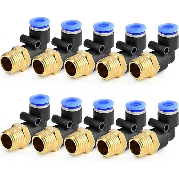 10 st 6 mm rör OD x 1/4 BSP hane armbåge tryckanslutning (PL6-02)