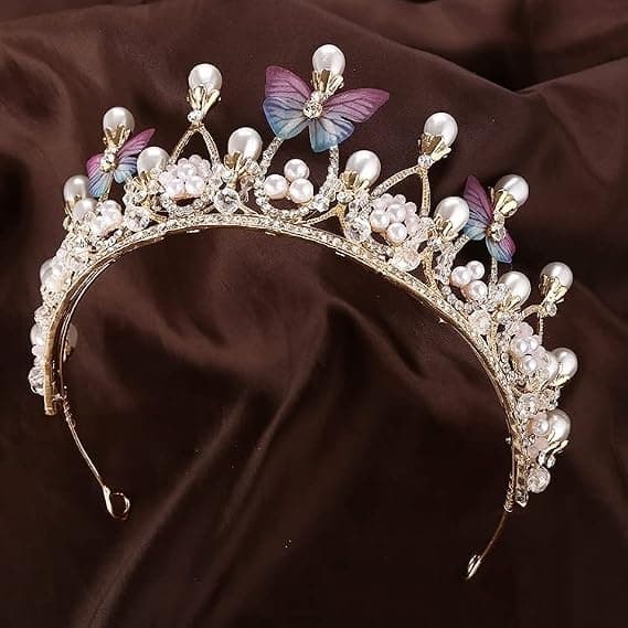 Krystalperle prinsessekrone til piger, håndlavet sommerfugleperlekrone til piger