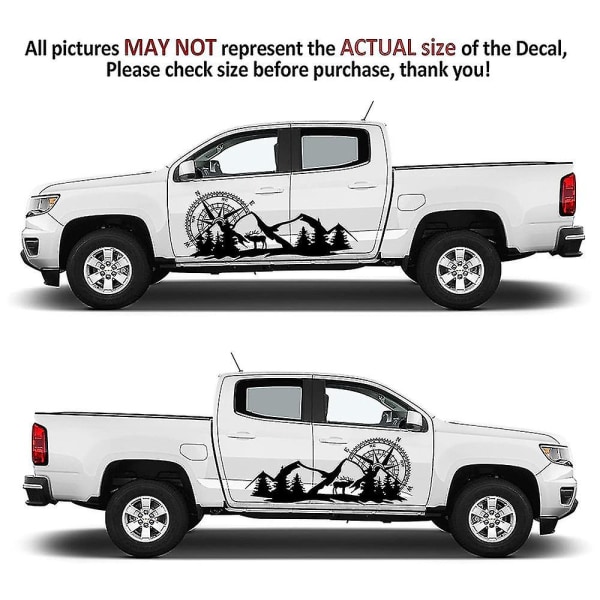 2X Body Sticker Decal Stort kompassnavigering med Mountain Deer for Van Black