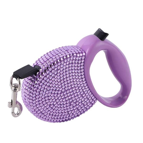 Infällbart hundkoppel med strass, Bling 3m, Rosa kattkoppel för små raser, Presentavfallspåsedispenser ingår, 360 trasselfri