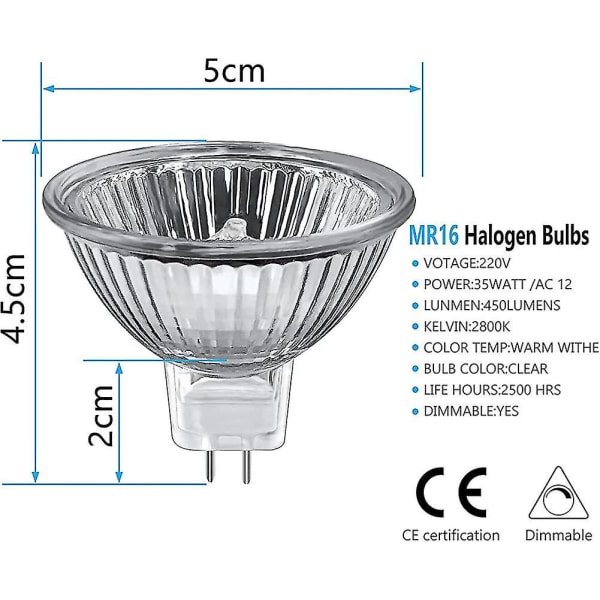 Mr16 halogenlampor 35w dimbar, Lmell 12v Gu5.3 halogenspotlight lampor 2-stifts bas present