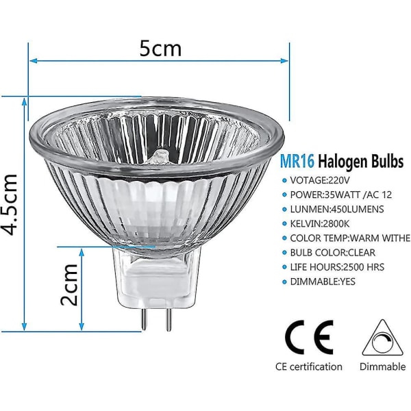 Mr16 halogenpærer 35w dimbar, Lmell 12v Gu5.3 halogen spotlight pærer 2 pins base gave