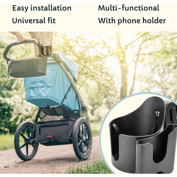 Barnvagnskopphållare för barnvagn - Clip-On Telefon & Kopphållare för cykel