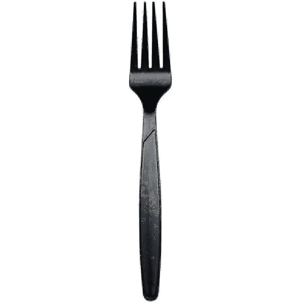 200 stk sett Premium kvalitet svart plastbestikk | 100 gafler + 100 kniver | Gjenbrukbart kraftig plastbestikk til fest, hverdagsservise, middag