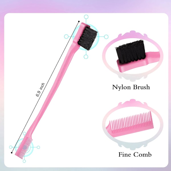 3 pakke glatt rygg hårbørstesett børstehårbørste kantkontrollbørste Teaser kam for kvinner Baby Barn Svart hår (rosa)