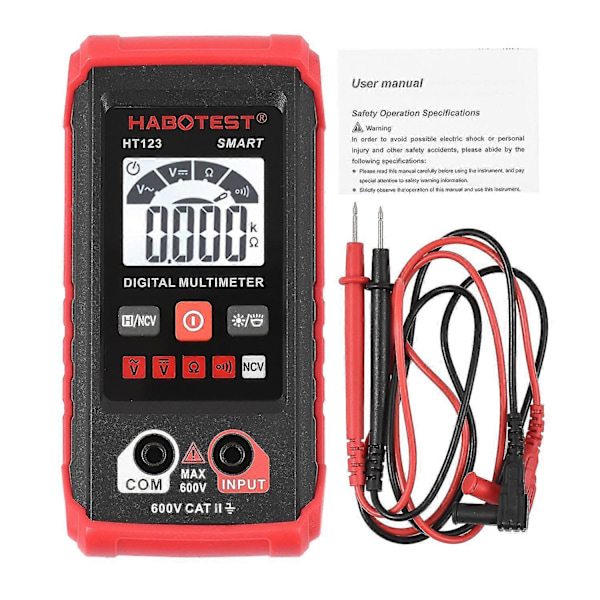 HABOTEST HT123 Digital Multimeter Auto Range 2.000 Tællinger True RMS Måling med LCD Baggrundsbelysning
