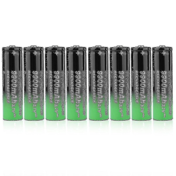 8 stk 18650 9900 mah oppladbart batteri Mini bærbart stor kapasitet Svart+grønn
