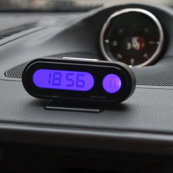 2 i 1 Digital Biltermometer Klok Temperatur LCD-Skjerm Bilklokken Nattlys