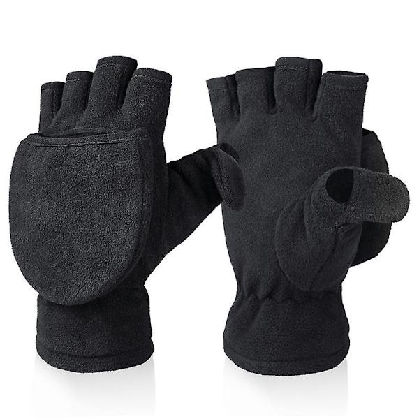 Vinterhandsker 3m Thinsulate Fingerless Konvertible Termiske Luffer Vindtætte Isolerede Polar Fleece Varme Til Mænd Og Kvinder Sort
