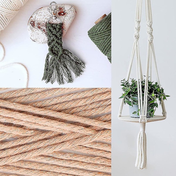 Macrame Garnset med 3 stycken - Bomullsrep för DIY-projekt, vävnad, drömfångare - Bomullsrep - Vit O