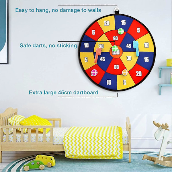 Darttavla 36 cm, Dubbelsidig Skjutmåltavla med 6 Självhäftande Bollar Inomhus Utomhus Spel Barn Trädgård Sport Tygspel Interaktiv Leksak Present Pojke Flicka
