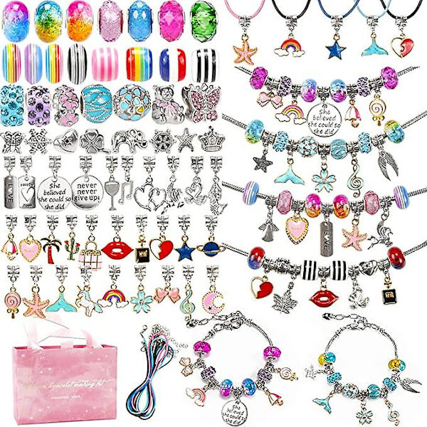 130 delar Charm armbandssats inklusive smyckespärlor ormkedjor, gör-det-själv-hantverk för flickor, smyckesjulklappset för konst och hantverk för barn