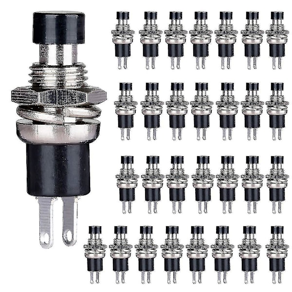 30 stk. Momentære Trykknapskontakter, spst Normalt Åben Ingen Kontakt 2 Pins Mini -type 1a 250v Ac Sort
