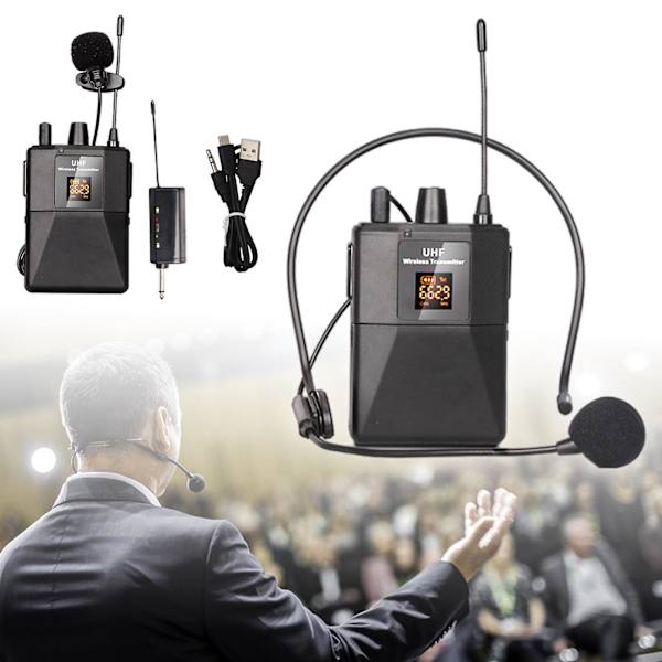 Trådlös UHF-lavaliermikrofon headset lapel-mikrofon bodypack-sändare mottagarefb ny