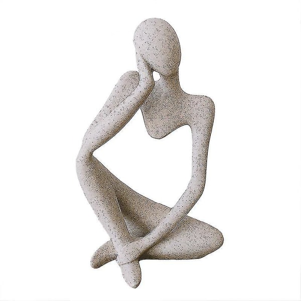 Tänkerstaty Abstrakt konstskulptur: Beige harts Tänkarfigur Samlarobjekt Modern mänsklig staty Bokhylla dekor