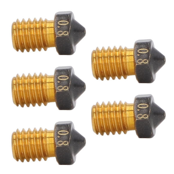 3D Hotend-munstycken, starka vidhäftning reservdelar, enhetlig uppvärmning 5PCS M6 gänga 3,0 Mohs hårdhet mässing utskriftsmunstycke (1,75 mm/0,8 mm)
