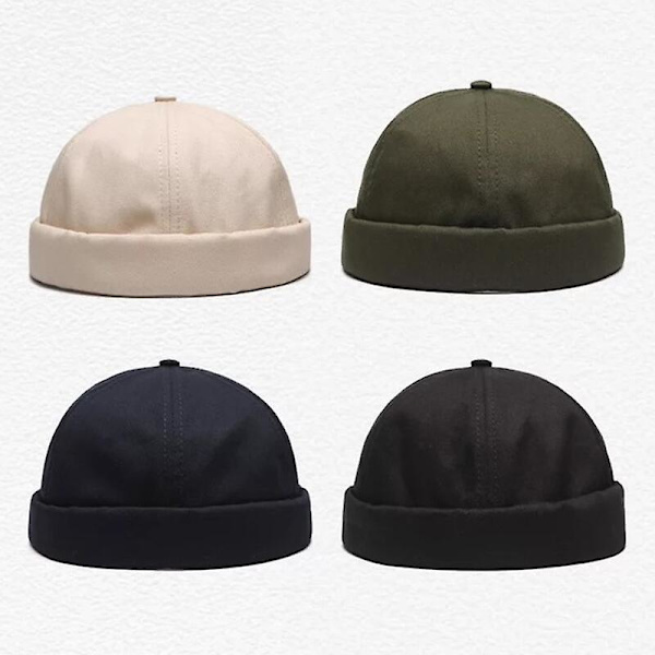 4-pak Mænds Docker Hat Sailor Cap Mekaniker Biker Hat Beanie Cap Plain