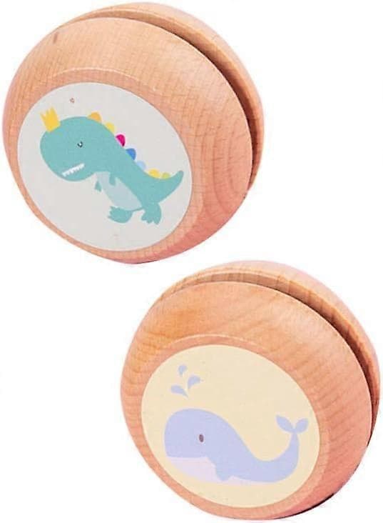 Träjojo, tecknad design, bärbar, redo att spela (2-pack)