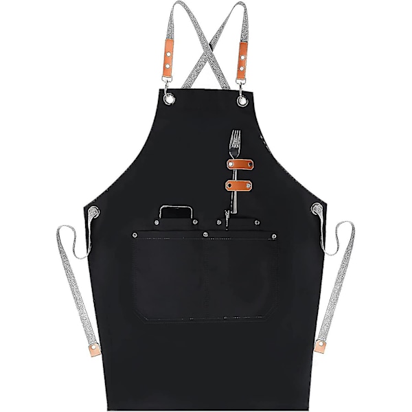 Chef Apron With Cross Back Bib Apron Cooking With Large Pockets For Men