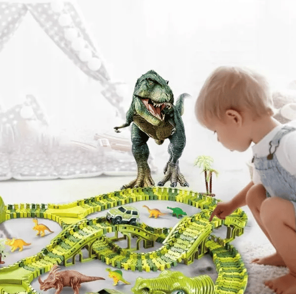 Stor bilbane for barn - dinosaur grønn