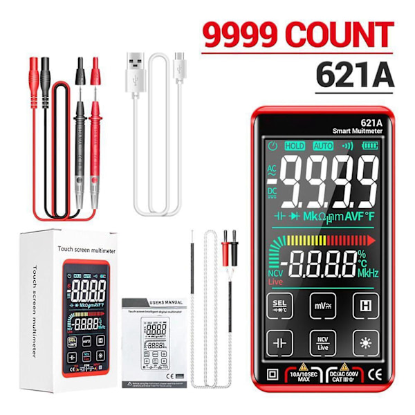 För LCD Digital Multimeter Touch Screen Smart Multimeter Tester DC/AC 10A Meter Ny