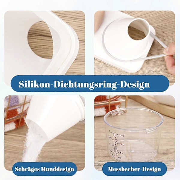2 stk. Lufttett vaskemiddelbeholder med målebeger, vanntett, slitesterk design, enkel å bruke