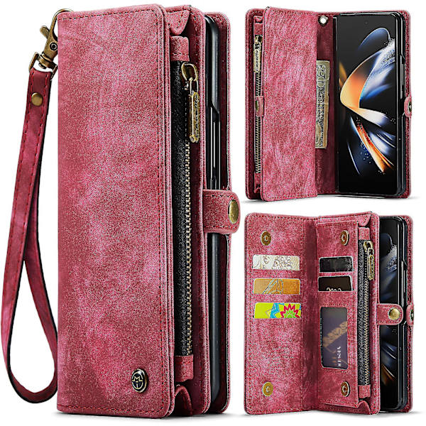 Zipper Wallet Case Kompatibel Med Samsung Galaxy Z Fold 4, Pu Læder Cover Med Kortholder & Håndledsrem