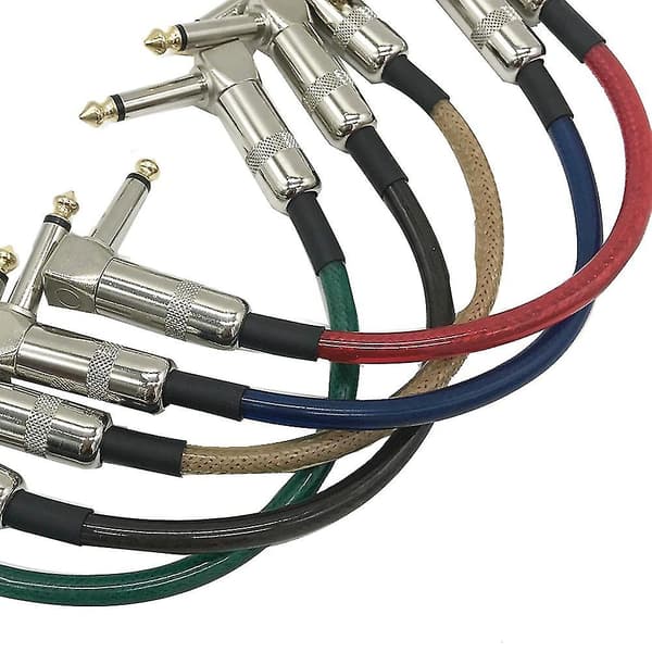 5-pack Gitarr Patch Pedal Kabel 15cm Lång Med 1/4 Tums 6.35mm Guld Höger Vinkelkontakt Gitarr Patch Kabel