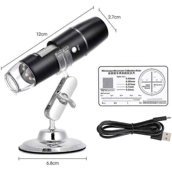 Digitalt mikroskop 50x til 1000x, usb wifi mikroskop trådløst digitalt mini håndholdt endoskop inspeksjonskamera med 8 justerbare LED-lys, kompatibel