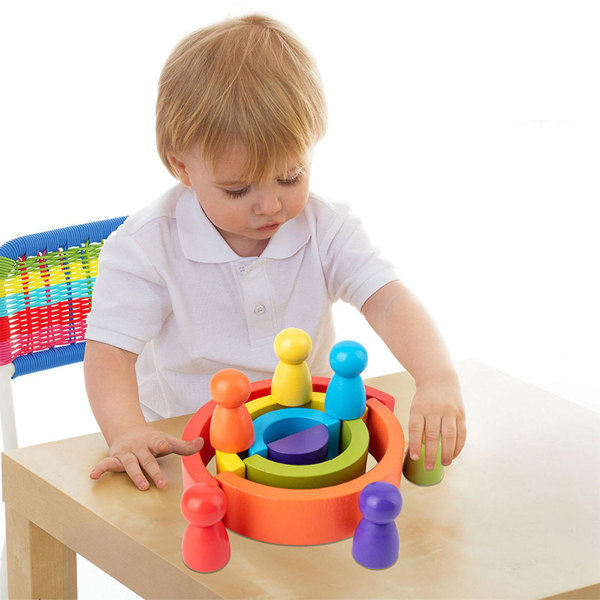 Bue stable blokke legetøj træ tidligt pædagogisk farverige stable byggeklodser til børn