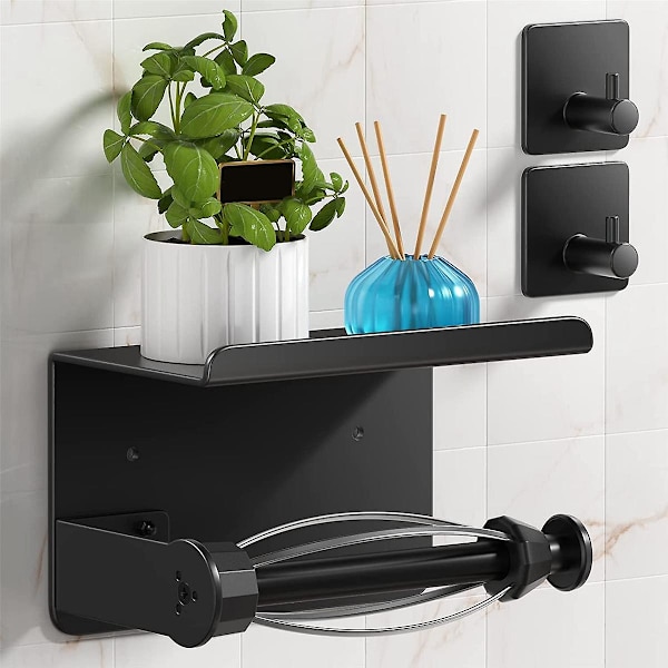 Toiletpapirholder med Hylde, Toiletpapirrulleholder med Dæmpningseffekt, Sort Vævspapirholder