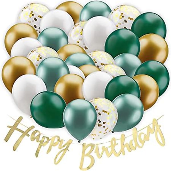 60 st ballonger Grattis på födelsedagen girland dekoration födelsedag grön vit guld ballong dekor