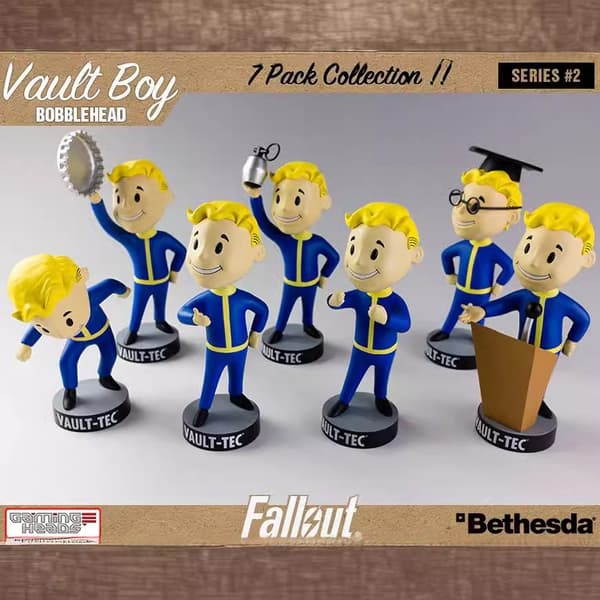 Vault Boy Q version 1 generation 7 bobblehead dockor, boxad docka F