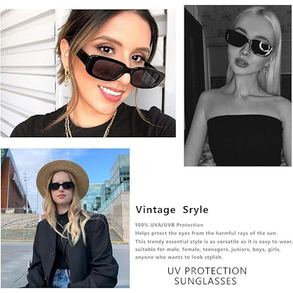 Retrosolglasögon i rektangulär form för män och kvinnor, små fyrkantiga solglasögon med UV-skydd