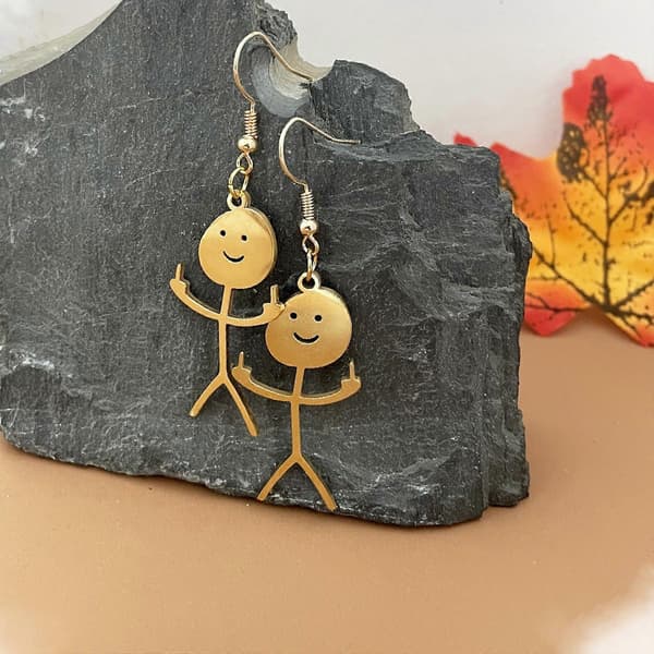 1 Par Sjove Cool Doodle Smiley Face Middle Finger Øreringe Dangle Drop Øreringe
