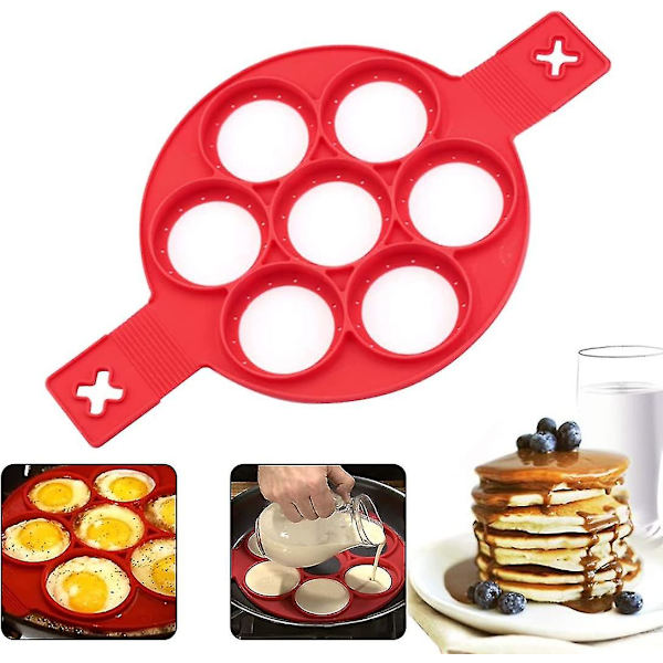 Non-stick Pandekagepande Non-stick Silikon Ægring Pandekagepande Pandekagepande Silikon Omelet Maker Cirkel Med 7 Huller Genanvendelig Non