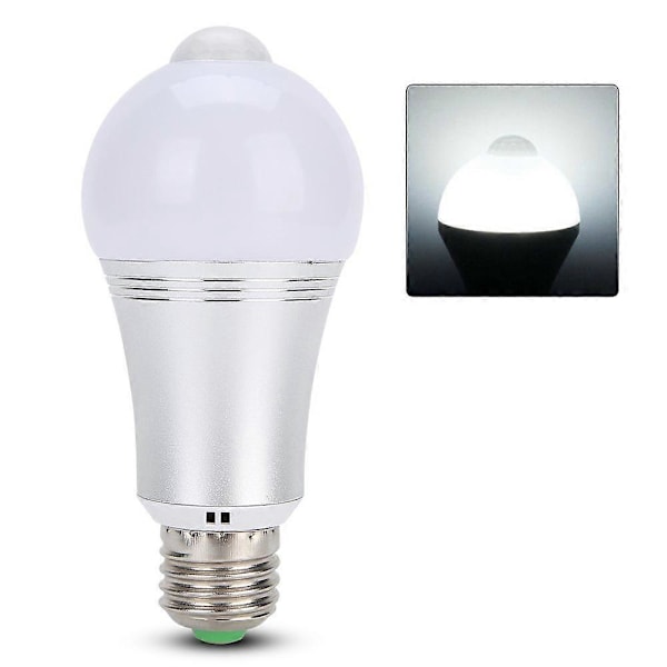 E27 7W Rörelseaktiverad LED-lampa för Hemtrappor AC85-265V Vit
