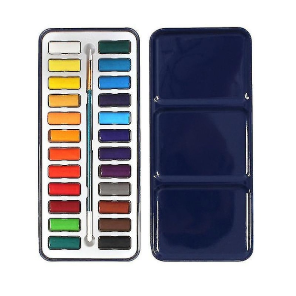 24 väriä tinametallilaatikko kiinteää set siveltimellä (satunnainen case väri)