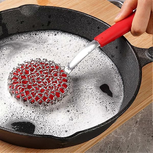 Rustfrit stål ringbrynje grillskrubber til gryder, pander og grillriste Square Black